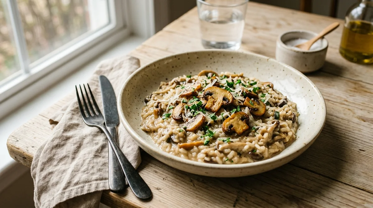 Foto referencial de Arroz cremoso con champiñones