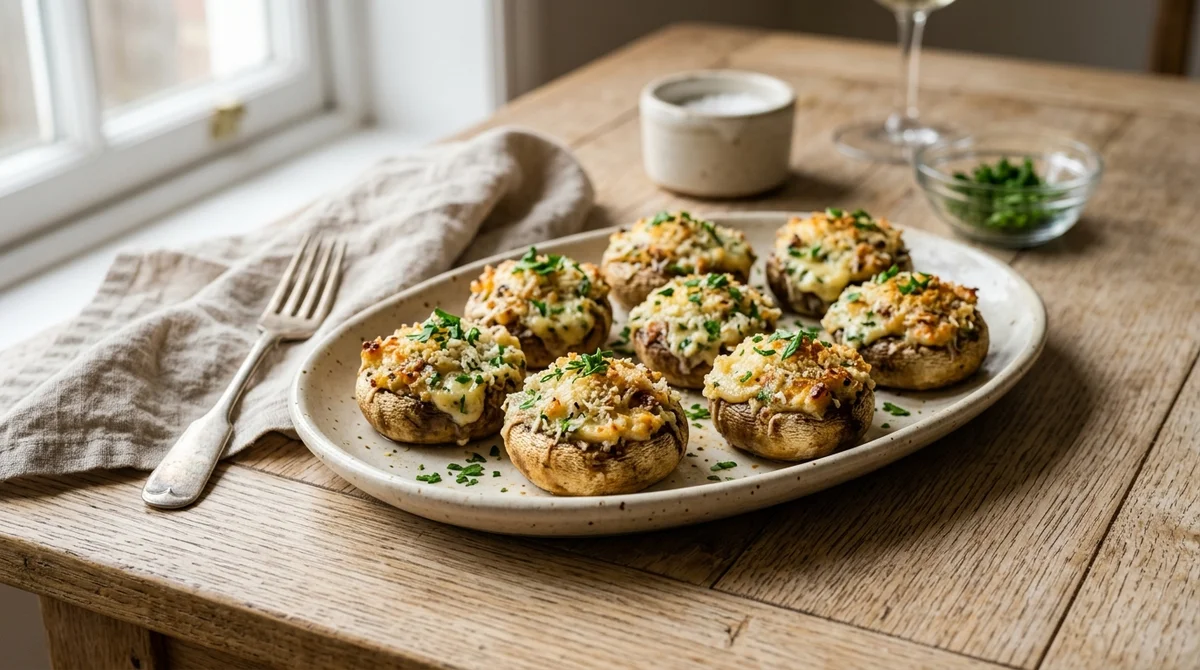 Foto referencial de Champiñones rellenos de queso y ajo