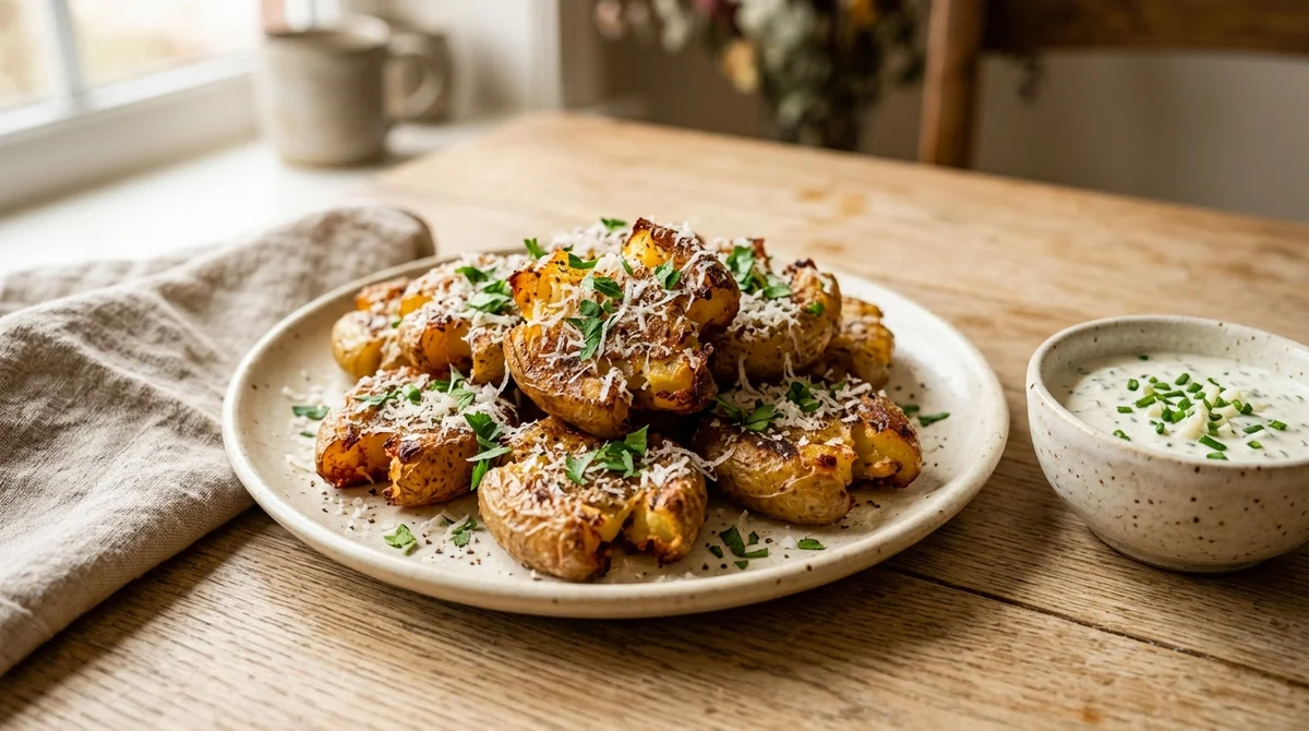 Foto referencial de Papas aplastadas crujientes en airfryer