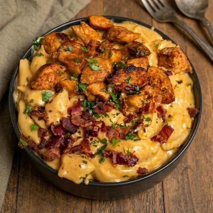 Foto referencial de Pasta cremosa con queso y pollo cajún a la miel